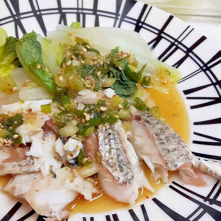 レンジでチン！(^^)白菜と白身魚の薬味ソースがけ